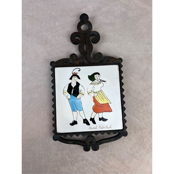 Vintage Mod MCM Cast Iron and Tile Trivet - Picture 1 of 6